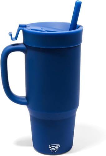 Silipint 32oz Silicone Tumbler with Handle, Flip Lid and Straw – BPA-Free, Non-Toxic, Freezer, Microwave, Dishwasher Safe Tumbler – Perfect for Tea, Smoothies (Classic Blue) Pack of 1 by Silipint