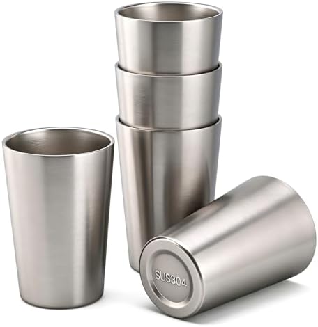 5 Pcs 12 oz Small Metal Cup, Double Wall Vacuum Stainless Steel Insulated Cup, Reusable Camping Cups Unbreakable Indoor Outdoor for Party, Home, Office, BBQ, Silver by Unknown