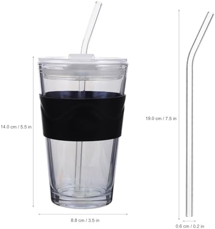 KICHOUSE 2pcs Glass Water Bottles with Lid and Straw, 450ml Reusable Cold Brew and Coffee Drinking Cups with Silicone Sleeve, Beverage Tumblers for Home and Travel - Image 2