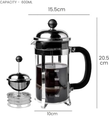 Vintage French Press Coffee Maker 600ml Borosilicate Glass Silver - Image 7