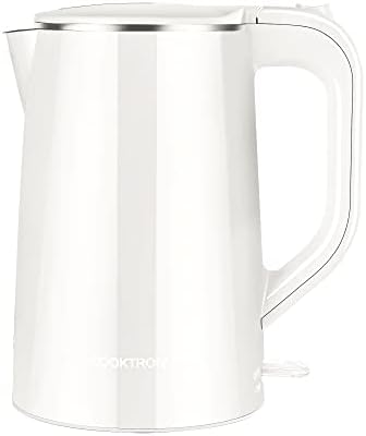 COOKTRON 1.7L Electric Kettle Quiet, Double Wall Hot Water Boiler BPA-Free, Quiet Boil and Cool Touch Tea Kettle, Cordless with Auto Shut-Off & Boil Dry Protection, 1500W Fast Boiling, White by COOKTRON
