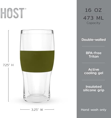 Host FREEZE Beer Cooling Cups, Frozen Beer Mugs, Freezable Pint Glass Set, Insulated Pint Glass to Keep Your Drinks Cold, Double Walled Insulated Glasses, Gift for Dad,16oz, Set of 2, Olive - Image 7