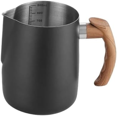 600/900ML Stainless Steel Milk Frother with Precise Graduations Latte Cup Coffee Kitchen and Cafe Accessories(900ML,Black) by Unknown