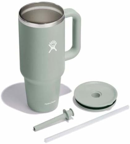 Hydro Flask Travel Tumbler with Handle, Lid and Straw - Insulated Stainless Steel in 40 Oz Tonal Agave Green - Image 4