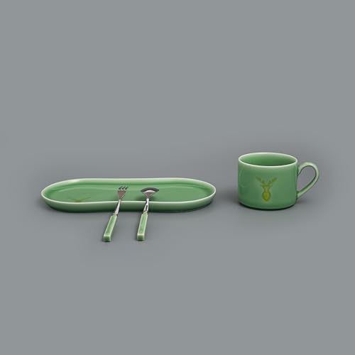 Longquan UNESCO Heritage Celadon Coffee Set Double-glazed collector's edition with oval-shaped plates and tableware - handcrafted plum green glaze ceramic gift box (1, Plum green glaze) - Image 4