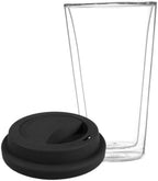 Happyyami Black Glass Coffee Mug with Silicone Lid 350ml Double Wall by Happyyami