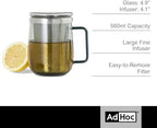 AdHoc Yuna Tea Glass with Tea Infuser, Grey Glass/Stainless Steel 18.9oz - Image 2