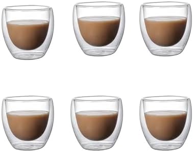Coffee Mug 5 Sizes 6 Pack Clear Double Wall Glass Coffee Mugs Insulated Layer Cups SetMilk Juice Water Espresso Shot Glass(51-100ml) - Image 2