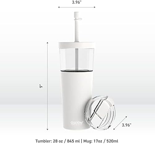 asobu ClearInsulation Flexi Straw Tumbler Marina a Tritan 28 oz Tumbler with 17 Oz Stainless Steel Insulated Sleeve for Ice Coffee or Hot Tea (White) - Image 6