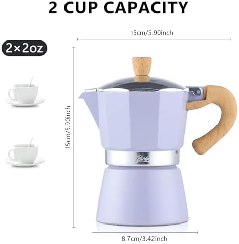 Bincoo Cute Espresso Maker Stovetop - Small Moka Pot 2 Espresso Cups/120ML,Espresso Pot Italian Coffee Maker for Home Camping Cafe Office (Purple) - Image 6