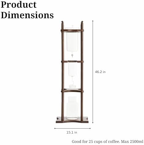 Nispira Cold Brew Drip Tower Iced Coffee Maker Glass Wooden Stand 25 Cups - Image 2