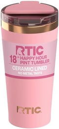 RTIC 18oz Happy Hour Pint Tumbler with Lid, Insulated, Ceramic Lined, Stainless Steel Metal, Portable Travel Cup for Hot and Cold Drink, Rosewater by RTIC
