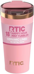 RTIC 18oz Happy Hour Pint Tumbler with Lid, Insulated, Ceramic Lined, Stainless Steel Metal, Portable Travel Cup for Hot and Cold Drink, Rosewater by RTIC
