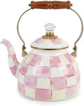 Checkered Tea Kettle for Checkered Kitchen Decor - Pink and White Tea Kettle for Stovetop - Stylish Enamel Teapot with Wooden Handle - Vintage Classic Teapot with Elegant Lid & Knob- 2.5 Quart by Unknown