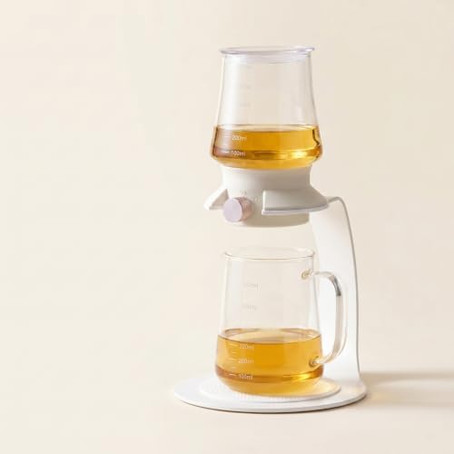 Generic Vessel Glass Tea Brewer Infuser Pot With Stand Stainless Steel Mesh Strainer Rotating Dispense Control Modern Minimalist Look Suitable for home workspace office, Array, White, 600ML - Image 5