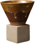 Ceramic Pedestal Coffee Cup, 7 Oz Flared Mug with Square Holder, 25 Colors (Caramel Drip) by Unknown