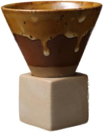 Ceramic Pedestal Coffee Cup, 7 Oz Flared Mug with Square Holder, 25 Colors (Caramel Drip) by Unknown