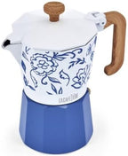La Cafetière Venice 6 Cup Espresso Maker, 290ml Aluminium Stovetop Coffee Maker with Floral Design, Gas and Electric Hob Moka Pot with Wooden Handle, Blu Fiorato - Image 2