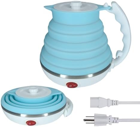 Travel Electric Kettle Small, Portable Travel Kettle Electric, Collpasible Electric Kettle, Food Grade Silicone Tea Kettle, Ultra-thin Foldable, Auto Shut off and Keep Warm, 110V 555ml (Blue) by Unknown