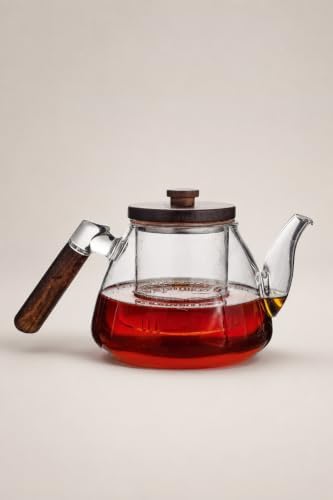 1 Liter Borosilicate Glass Teapot with Acacia Wood Lid and Infuser, Heat Resistant for Loose Leaf Tea and Herbal Brews, refined Kitchenware for Brewing and Serving by Unknown