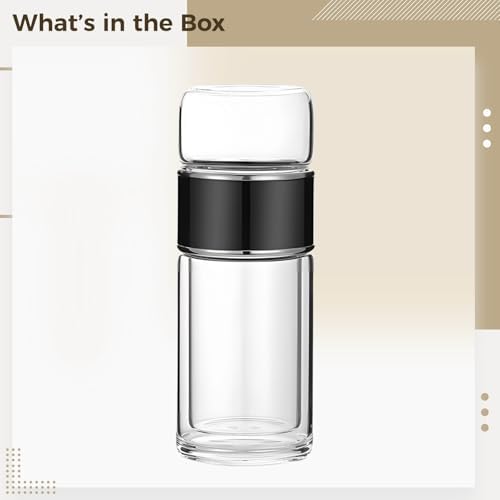 Double Wall Glass Travel Mug, Tea Infuser Bottle, Heat Resistant Tea Tumbler, Loose Leaf Tea Strainer Cup, Glass Water Tea Tumbler for Offices, Homes, Schools, Black, 16.9 Oz - Image 4