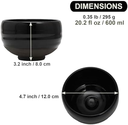Kyoto Kiyomizu-yaki Earthenware Matcha Bowl - Rokuro Suji – 20.2 fl oz Charming Form, Lead-Free, Gift Box Included - Ideal for Tea and Café au Lait Made in Japan (Black) - Image 2