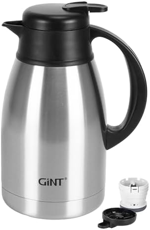 GiNT Thermal Coffee Carafe 51 Oz, Stainless Steel Insulated Beverage Server with Easy-Clean Detachable Lid, Leak-Proof One-Hand Pour Large Dispenser for Hot Drinks and Coffee Pot for Home Office by WelcometoGiNT
