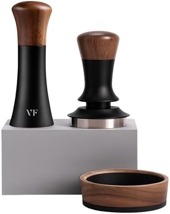 Espresso Accessories Kit for 54mm Portafilter – Premium Matching Barista Tools Set with Durable Aluminum and Real Walnut Wood – Espresso Tamper, WDT Tool and Magnetic Dosing Funnel – Black & Walnut by VinFresco