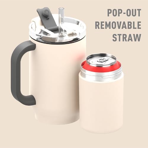 asobu DUPLEX 2-in-1 Travel Mug and Beer Can Holder Enjoy hot and cold drinks simultaneously -22 oz Hot Coffee or Tea Tumbler with Attached 12 oz Cold Can Holder for Beer or Soda, white - Image 4