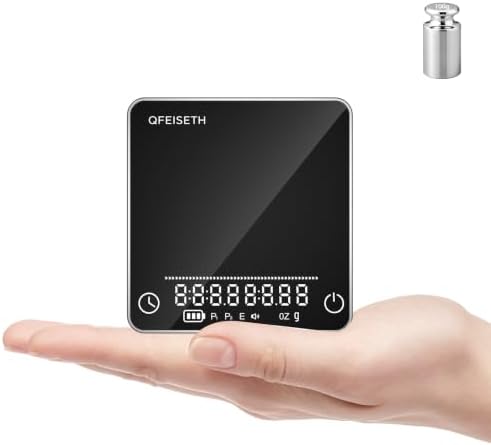 Mini Coffee Scale with Timer, 0.1g/2kg Rechargeable Espresso Scale, 4 Brewing Modes with Auto Tare and Real-Time Brew Ratio, Compact Digital Brewer for Pour-Over Including Weights, Bright Silver by KeepF