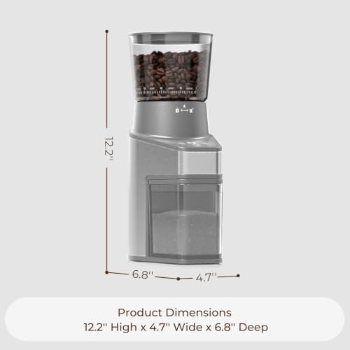 Conical Burr Coffee Grinder, 60 Settings, Anti-Static, Grey - Image 4