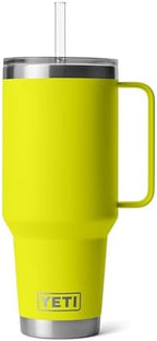 YETI Rambler 42 oz Tumbler with Handle and Straw Lid, Travel Mug Water Tumbler, Vacuum Insulated Cup with Handle, Stainless Steel, Firefly Yellow by YETI