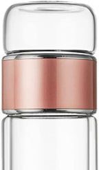 420ml Glass Tea Infuser Bottle Double Layer Stainless Steel Leak Proof, High Borosilicate Tea Maker for Travel, Home Office, Heat Loose Leaf Infuser with Strainer, (Rose Gold) - Image 2