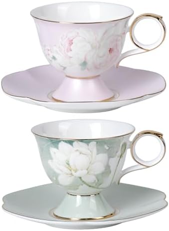 KAMMAK Tea Cups Set of 2,Ceramic Floral Pattern Demitasse Cup by KAMMAK