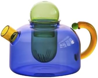 Glass Teapot Stovetop 13 OZ/400ml, Tea Pot with Removable Infuser, Colorful Clear Tea Kettle, Teapot Blooming and Loose Leaf Tea Maker Tea Brewer for Camping, Travel (Tea Pot-Blue) by LUKYRA