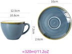 SHUER Ceramic Cappuccino Cup Set of 4, 11.2 OZ Cups and Saucers Set,Coffee Mocha Cup Sets,Black Coffee Cups and Glaze Americano Mug Great for Party and Low Tea Time (Blue 320ml) - Image 5