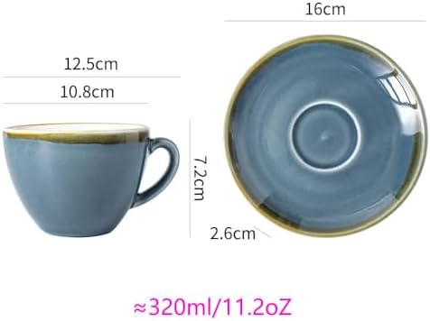 SHUER Ceramic Cappuccino Cup Set of 4, 11.2 OZ Cups and Saucers Set,Coffee Mocha Cup Sets,Black Coffee Cups and Glaze Americano Mug Great for Party and Low Tea Time (Blue 320ml) - Image 5