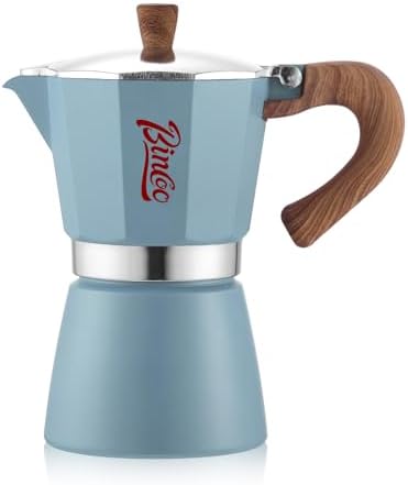 Bincoo Blue Moka Pot 6 Cups, Espresso Maker Stovetop, Aluminum Espresso Pot Classic Italian Coffee Maker,Single Safety Valve by Bincoo