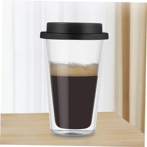 IMIKEYA Double Wall Glass Coffee Mug 350ml with Silicone Lid, Black - Image 6