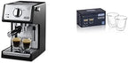 DeLonghi Double Walled Thermo Espresso Glasses, Set of 2 and De'Longhi ECP3420 Bar Pump Espresso and Cappuccino Machine, 15", Black by Unknown