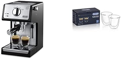 DeLonghi Double Walled Thermo Espresso Glasses, Set of 2 and De'Longhi ECP3420 Bar Pump Espresso and Cappuccino Machine, 15", Black by Unknown