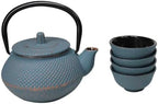 Ebros Gift Traditional Oriental Tetsubin Small Cast Iron 10oz Teapot With Strainer And 4 Mini Tea Cups 1oz Asian Fusion Housewarming Tea Service Drinkware Accent (Sky Blue Rustic Hobnails Texture) - Image 4
