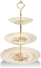 Sweejar 3 Tier Ceramic Cake Stand Wedding, Dessert Cupcake Stand for Tea Party Serving Platter(Rose) by Sweejarco1949