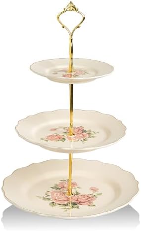 Sweejar 3 Tier Ceramic Cake Stand Wedding, Dessert Cupcake Stand for Tea Party Serving Platter(Rose) by Sweejarco1949