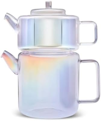 Karaca Flat Luster Borosilicate Glass Teapot with Infuser - Clear Turkish Tea Maker - Ideal for Herbal, Loose Leaf - Teapot with Strainer (1.1L) & Tea Kettle (1.8L) for Stovetop by Karaca