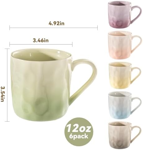 Porcelain Coffee Mugs, Multicolor, Set of 6, 12oz - Image 2
