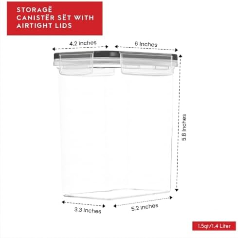 DWËLLZA KITCHEN Airtight Food Storage Container Set - 8 Pieces 1.4L - Plastic BPA Free Kitchen Pantry Storage Containers with Lids - Dishwasher Safe - Include 8 Labels - Keeps Food Fresh & Dry - Image 4