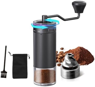 Hand Coffee Grinder Conical Burr for Espresso French Press Pour Over Double Bearing External Adjustment Capacity 25g (Stainless Steel Burr-Black) by Unknown
