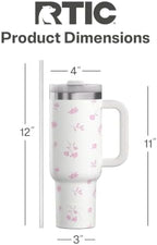 RTIC 40oz Road Trip Tumbler, Insulated, Ceramic Lined, Pink Magnolias - Image 4