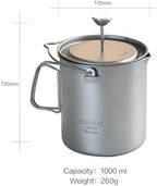 Titanium French Press Pot 1000mL/35 fl ozCoffee Maker Camping with Lid and Filter Titanium French Press Cup Backpacking for Outdoor Hiking Camp (1000ml) - Image 2
